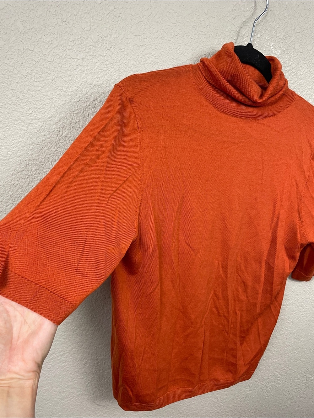 NWT Statement Virgin Wool Short Sleeve Turtleneck Sweater Burnt Orange Sz L - Picture 3 of 10
